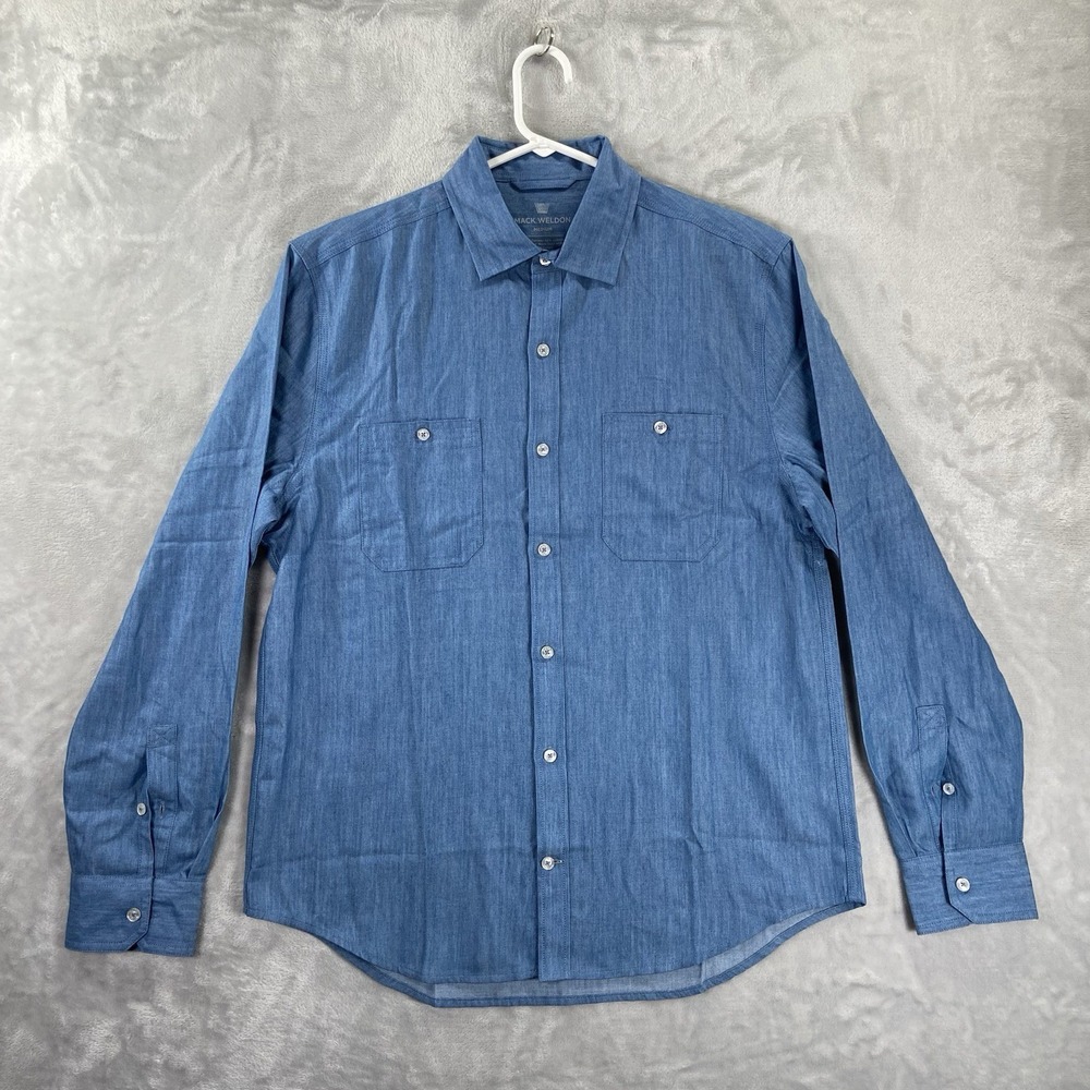 Mack Weldon Shirt mens Medium Button Up Chambray Blue Long Sleeve Cotton Lyocell